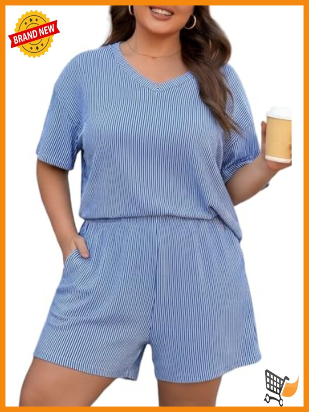 2 Piece Plus Size Short Set Ribbed Knit Summer Vacation Outfit